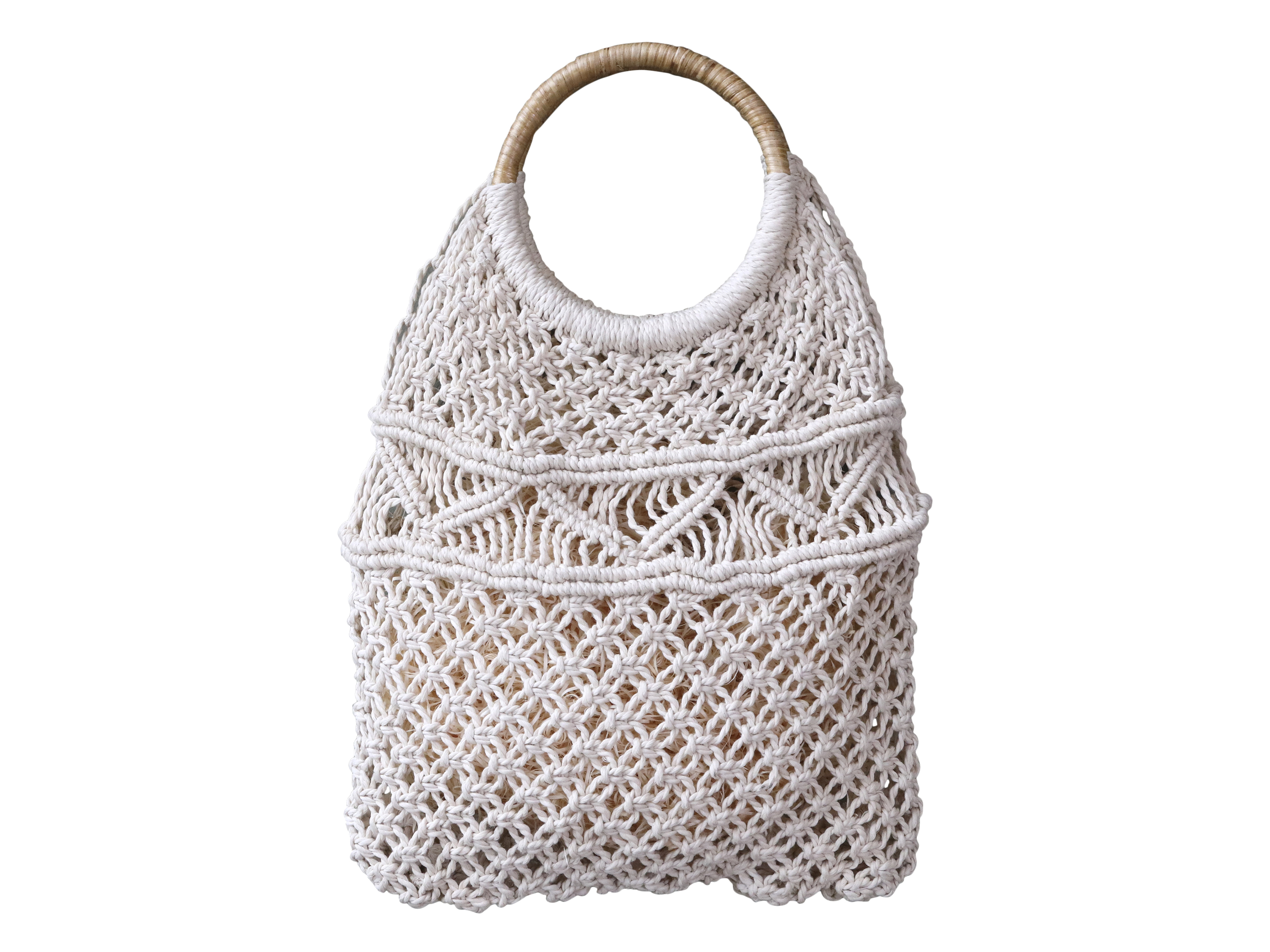 Chic Antique Netztasche gehäkelt mit rundem Rattanhenkel