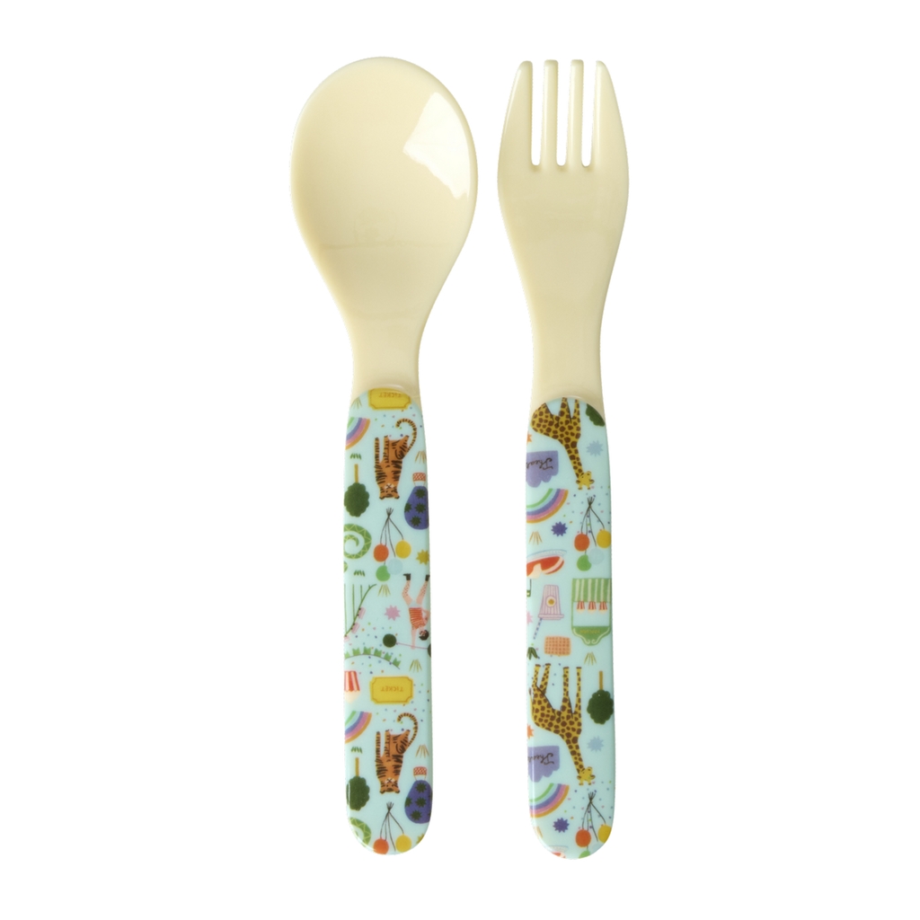 RICE Melamin Kindergeschirr Set Fun fair Print mint 4-teilig