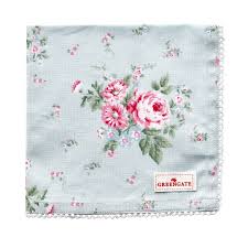 Greengate Stoffserviette Marley pale blue mit Spitzenrand