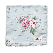 Greengate Stoffserviette Marley pale blue mit Spitzenrand