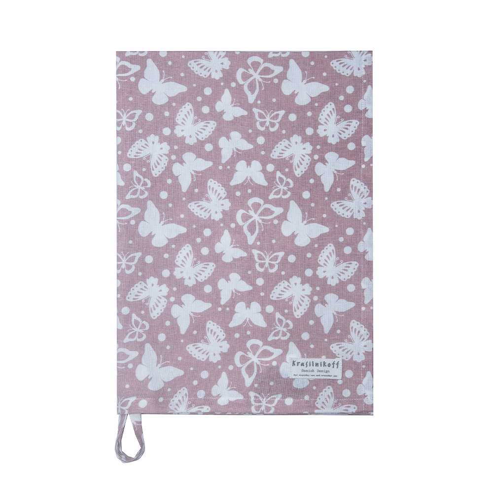 Krasilnikoff Geschirrtuch Butterflies dusty rose Teatowel
