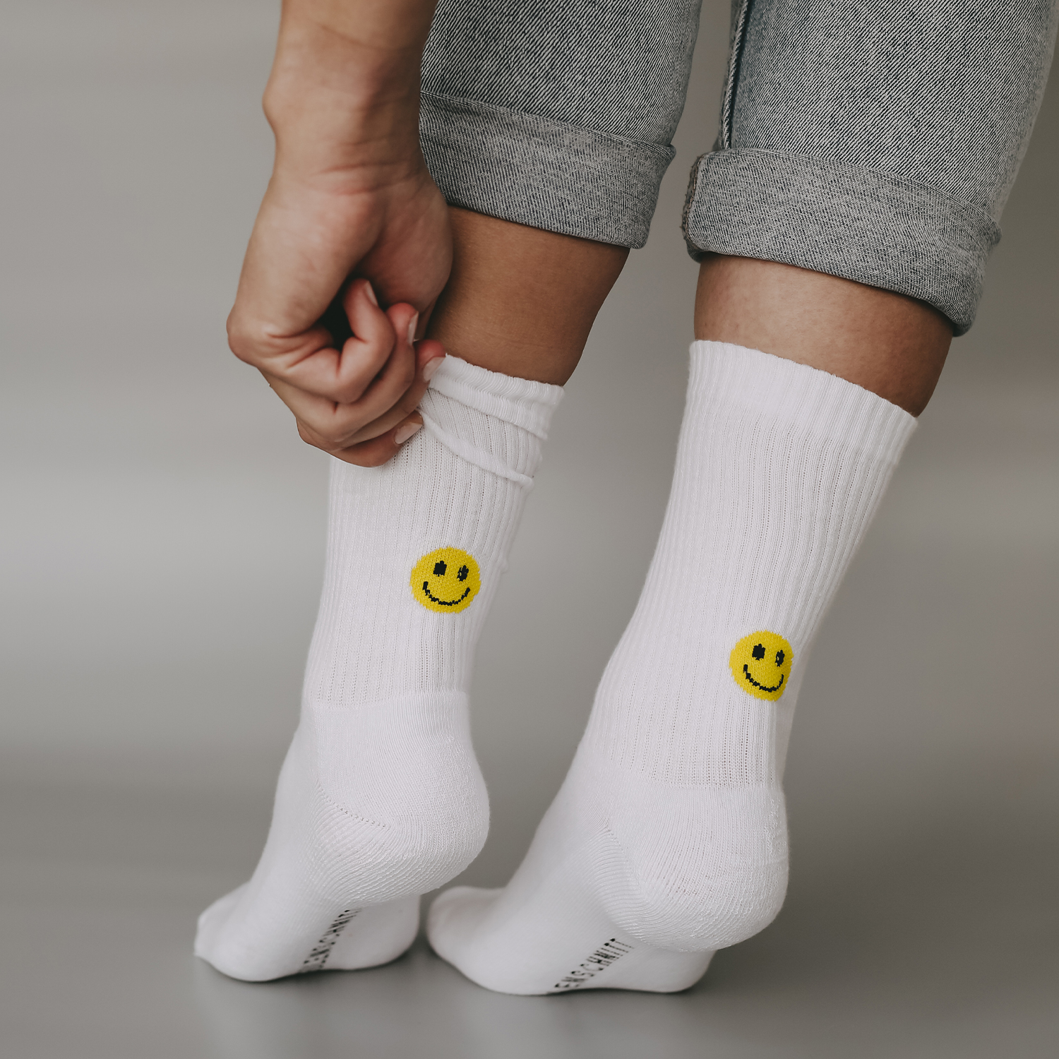 Eulenschnitt Mottosocken Smiley gelb