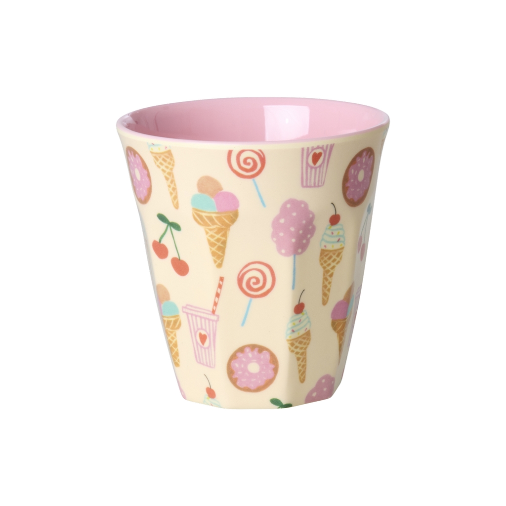 RICE Melamin Geschenkset mit 6 kleinen Bechern Fun fair Print rosa