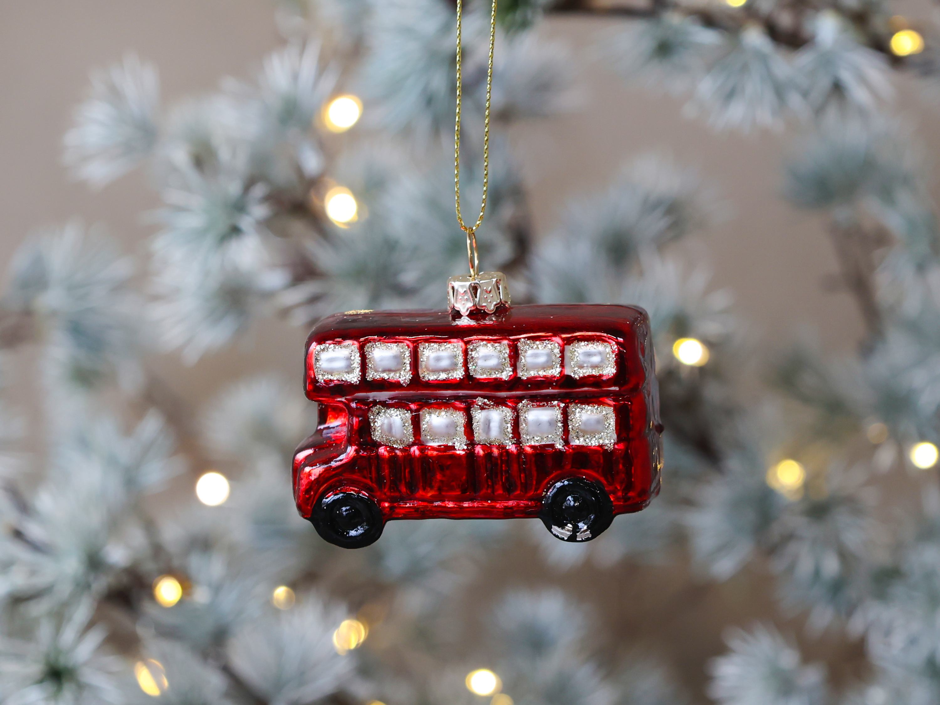 Chic Antique Weihnachtsbaumanhänger Doppeldeckerbus antique cherry Glas