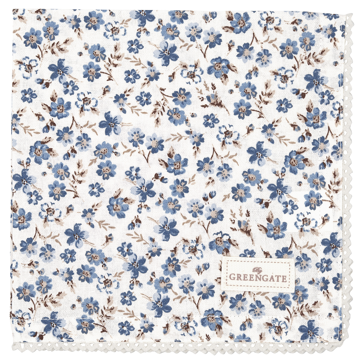 Greengate Stoffserviette Marie petit dusty blue mit Spitzenrand 40 x 40 cm Limitierte Kollektion