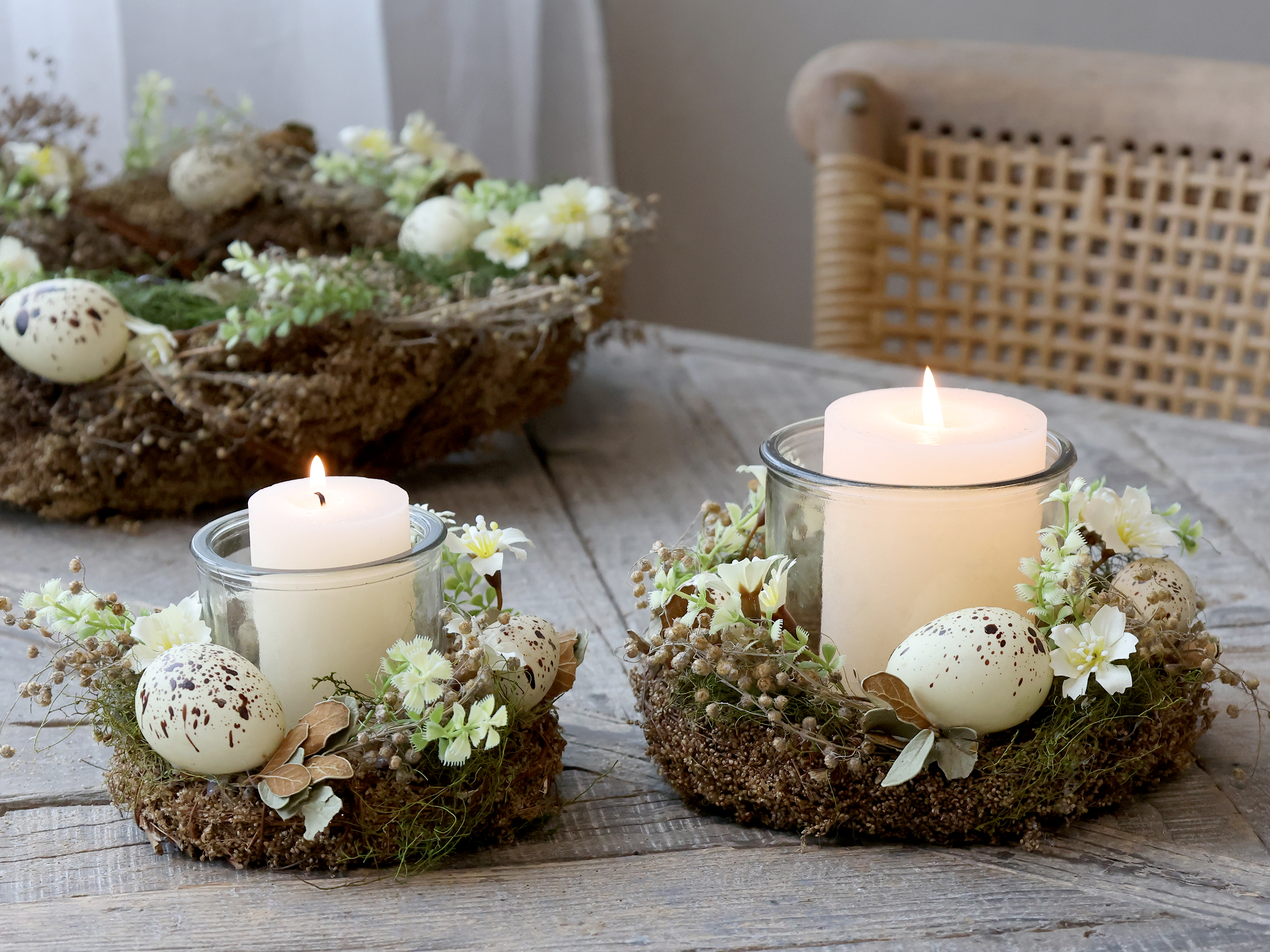Chic Antique Windlicht mit Blumenkranz klein