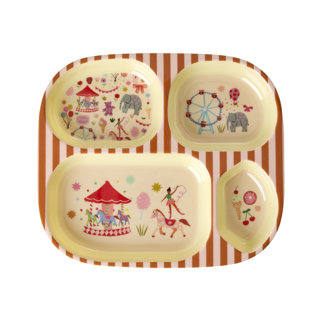 RICE Melamin Kindergeschirr Set Fun fair Print rosa 4-teilig
