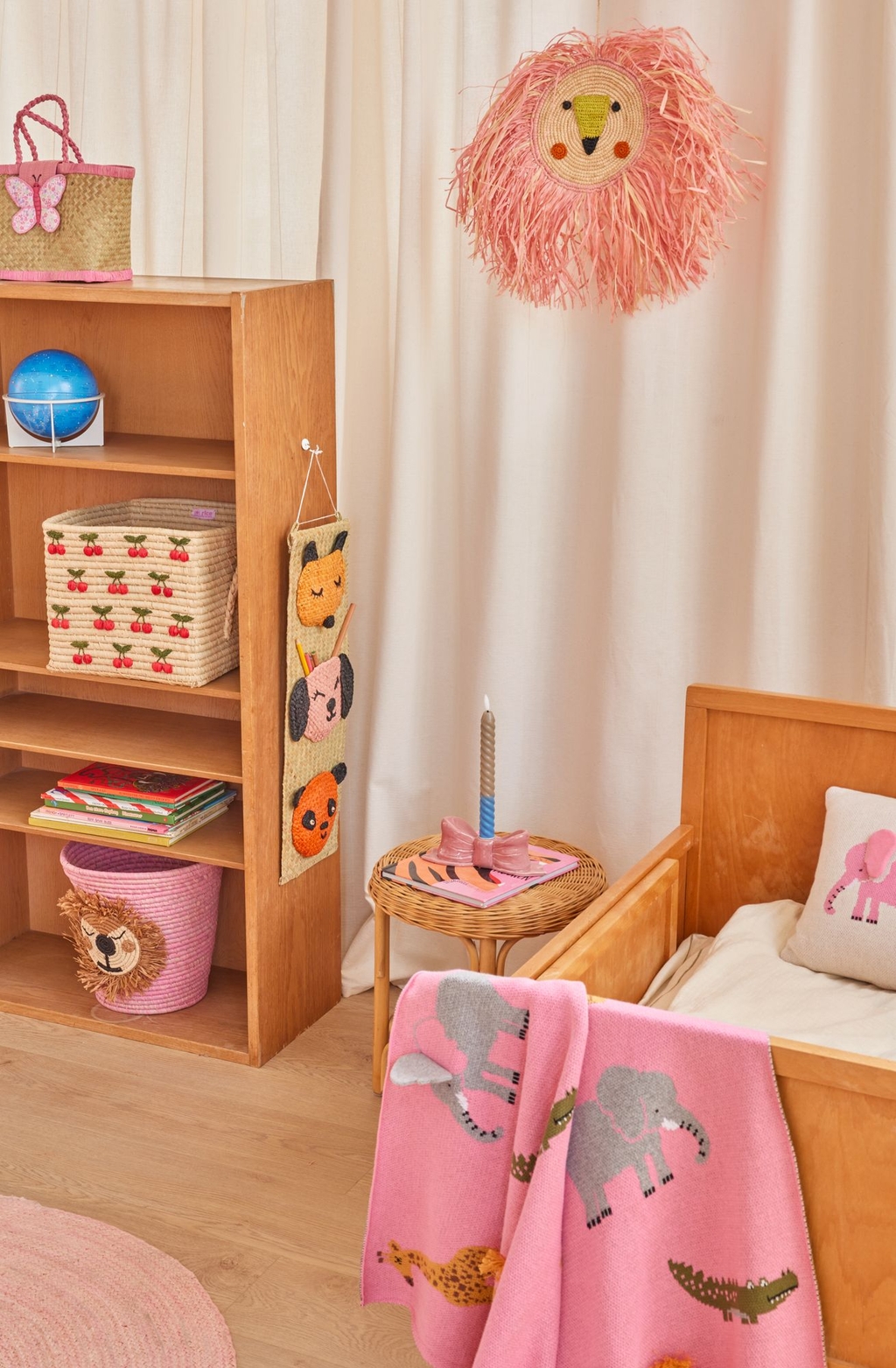 RICE Babydecke "Animals" feingestrickt aus 100% Baumwolle gedecktes pink