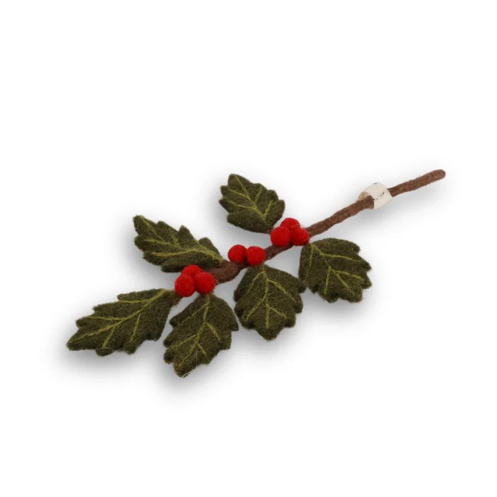 Gry & Sif handgefilzter Stechpalmenzweig grün/rot Mini branch Holly