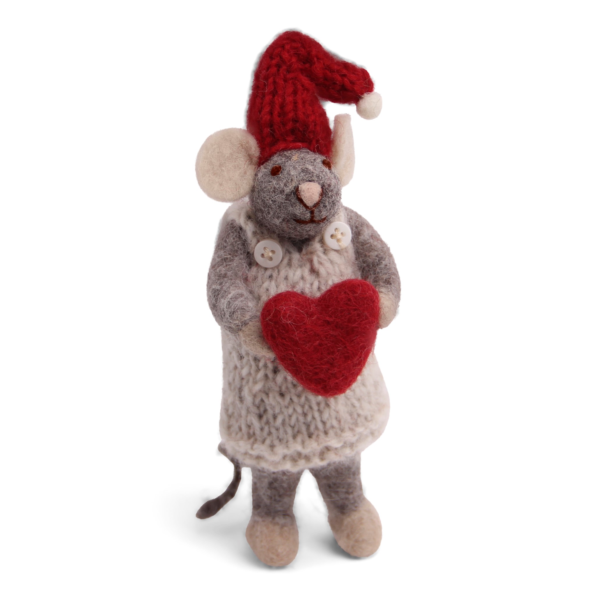 Én Gry & Sif gefilztes Weihnachtsmaus Mädchen mit Herz   Anhänger 100 % Handarbeit  klein 