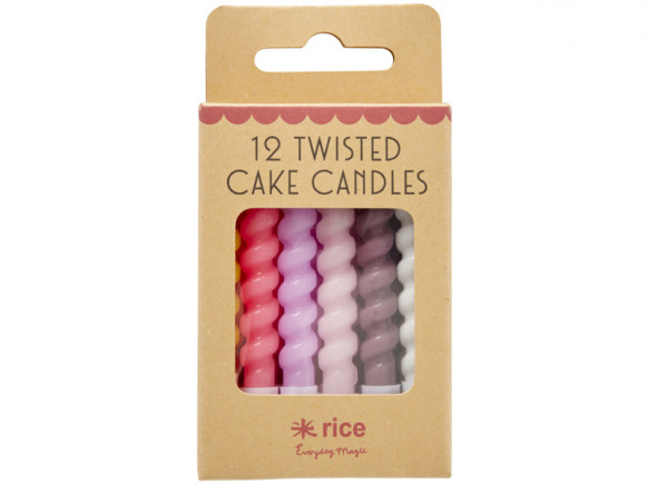 RICE gedrehte Kuchenkerzen rosa multicolor Twisted candles 12 Stück farblich sortiert