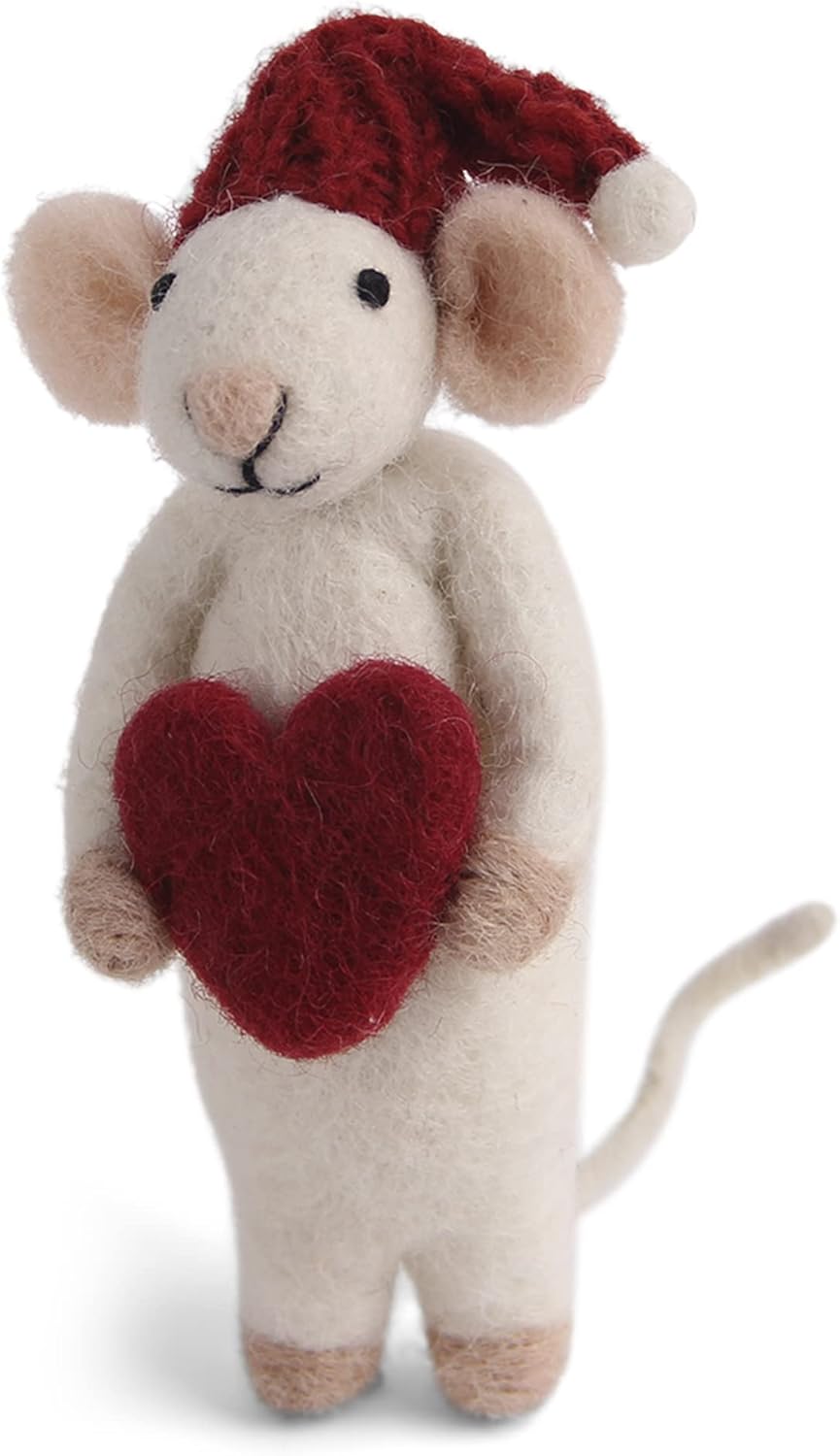 Gry & Sif kleines handgefilztes weißes Mäuschen mit Herzen