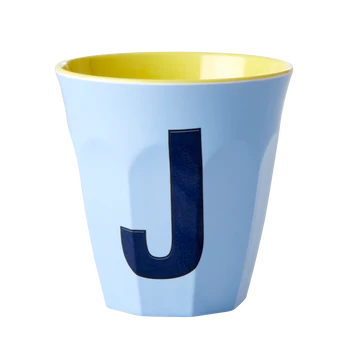 RICE Melamin Buchstabenbecher mehrfarbig Blautöne medium komplettes Alphabet