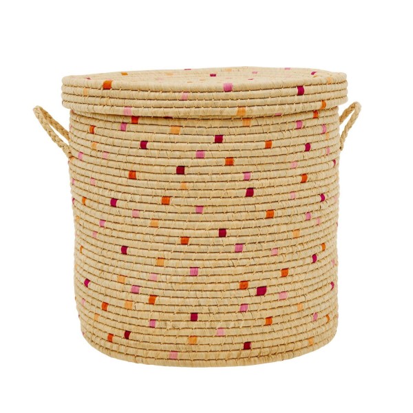 RICE Raffia Korb mit Deckel 2 Größen