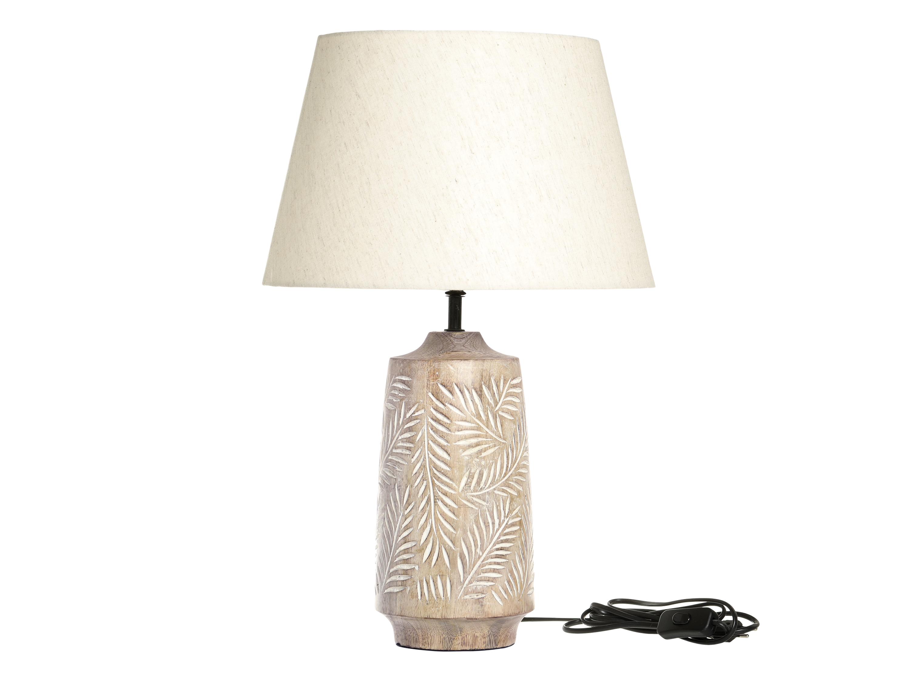 Chic Antique Tischlampe mit Holzfuß und Leinenschirm natur