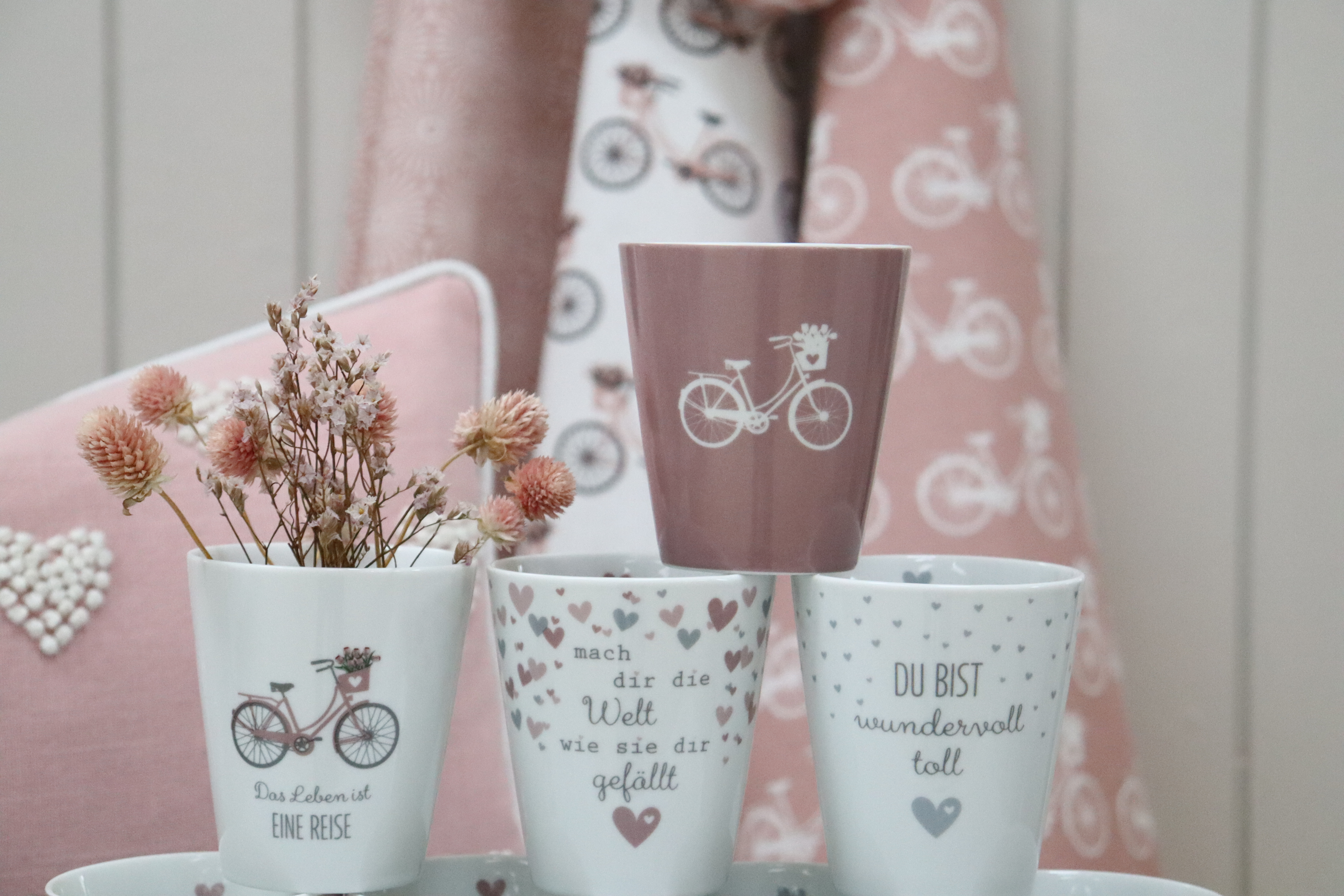 Krasilnikoff Geschirrtuch Colourful bike rosa Teatowel