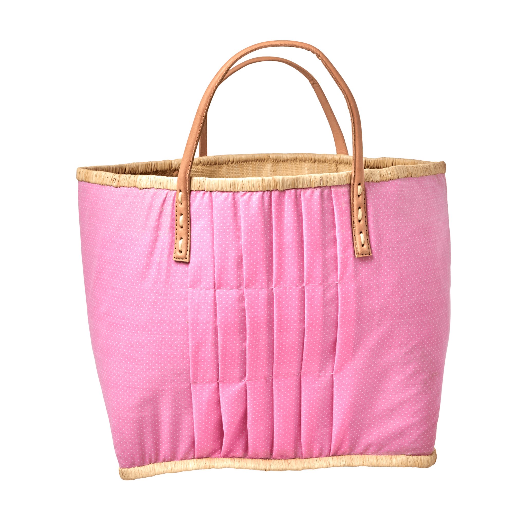 RICE Korbtasche Pink mit Pünktchen Grösse L