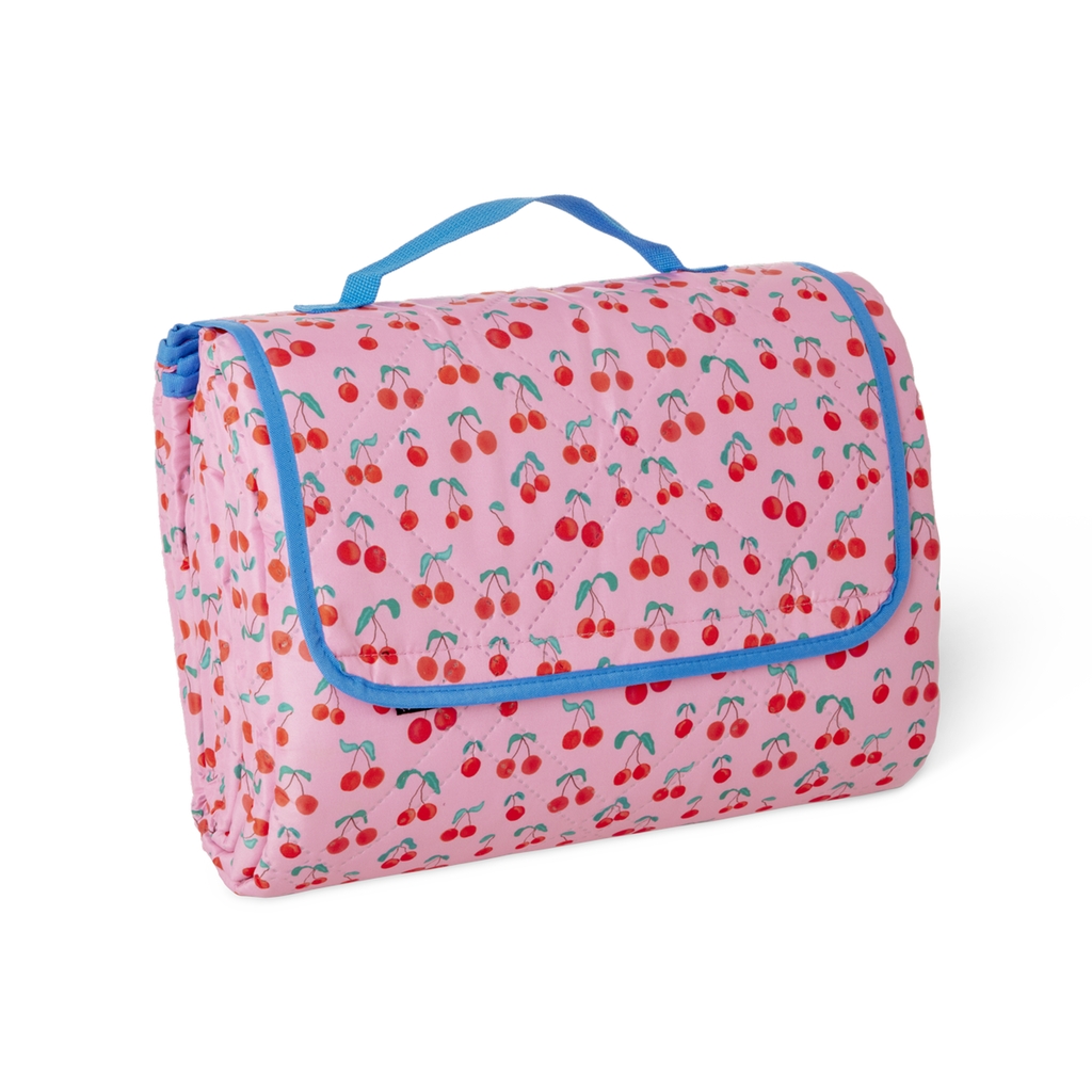 RICE Picknickdecke/Gartendecke Cherry Love Print 2x2 M wasserabweisende Unterseite