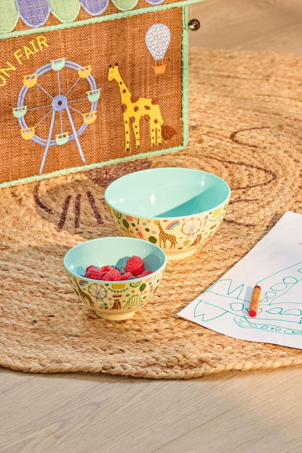 RICE Melamin Kinderteller Fun fair Print mint 