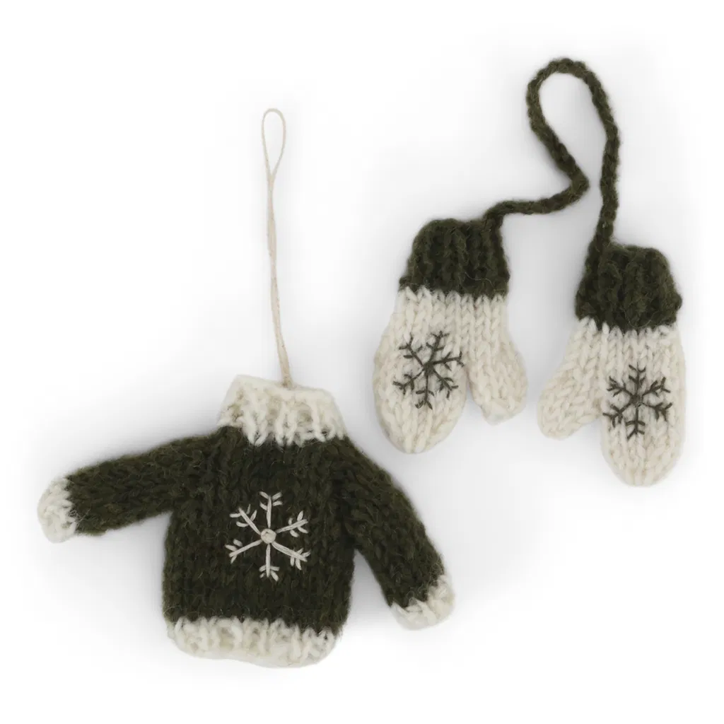 Gry & Sif gestrickter Pullover und Handschuhe grün 2-er zum Anhängen Set Knited Sweather and Glowes Set of 2